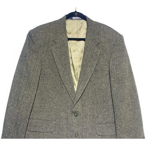 Lands End Blazer Jacket Men's Size 42L Black Brown Stripes Wood and Lambswool - Picture 4 of 10